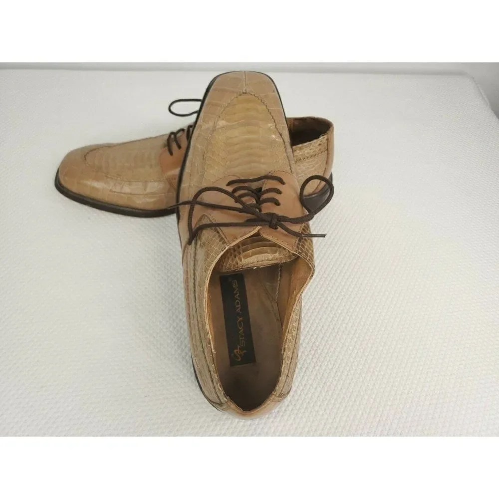 Vintage Stacy Adams Genuine Snakeskin Lace Up Men's Shoes Tan Size 9 Oxfords